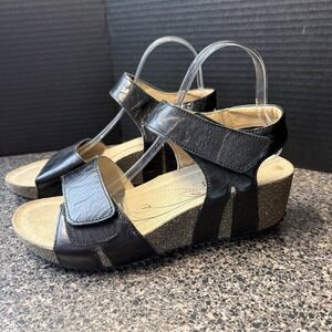 Josef Seibel Women's Leather Comfort Sandals Size 42 Black Cork Footbed US 11